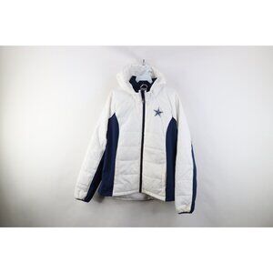 Vtg Y2K NFL Womens 2XL Spell Out Dallas Cowboys Football Hooded Puffer Jacket